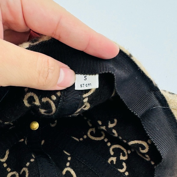 GUCCI Felt Covered Wool GG Monogram Baseball Hat S Beige Ebony - Picture 6 of 8